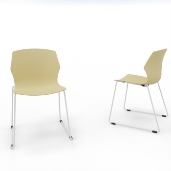 Chaise Traineau F-SIMO coque Marron Piètement blanc