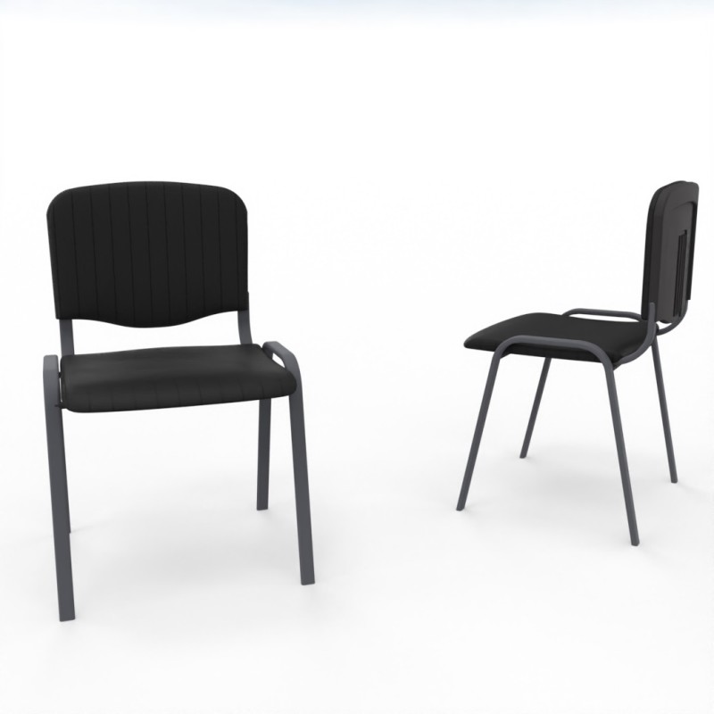 Vue 3D siège Kr-SIMO tissu tissu lava noir, piètement métal noir